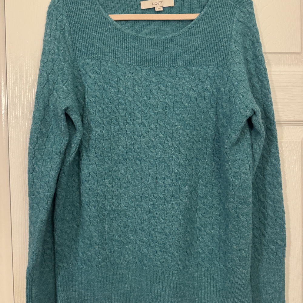 LOFT Women's Turquoise Cable Knit Sweater